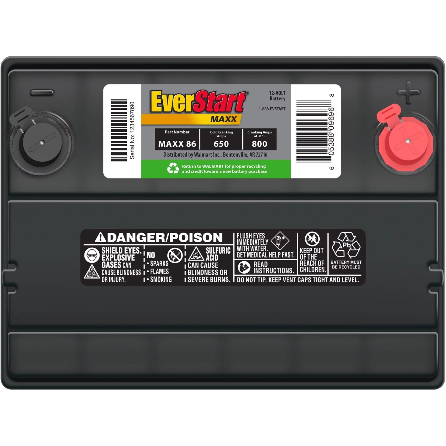 EverStart Maxx Lead Acid Automotive Battery, Group Size 86 12 Volt, 630 CCA