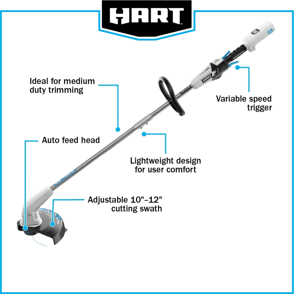 HART 40-Volt 12-inch Cordless String Trimmer Kit, (1) 2.5Ah Lithium-Ion Battery