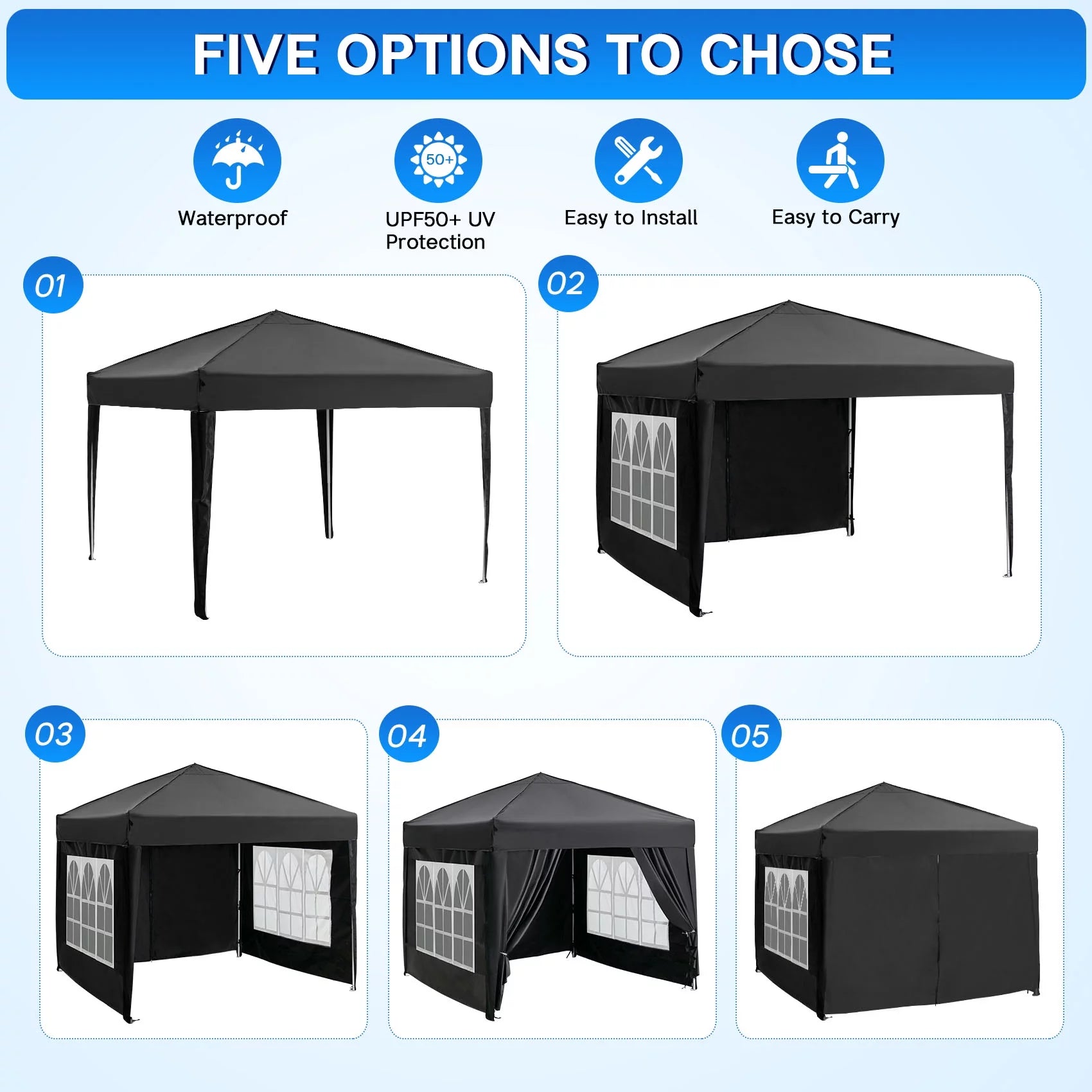 Suteck 10x10 FT Pop Up Canopy Tent with Sidewalls,Outdoor Waterproof Canopy Tents for Backyard Parties,Outside Instant Commercial Enclosed Gazebo Tent with 4 Weight Bags,Black