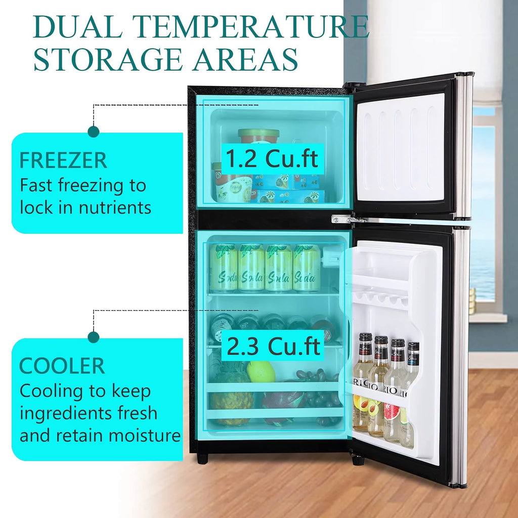 KRIB BLING 3.5 Cu.ft Compact Refrigerator Mini Fridge with Freezer, 2 Door Small Refrigerator for Office, Silver