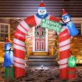 Outsunny 8ft Christmas Inflatable Candy Cane Archway with Three Penguins and Gift Boxes, Blow-Up Outdoor LED Yard Display for Lawn Garden