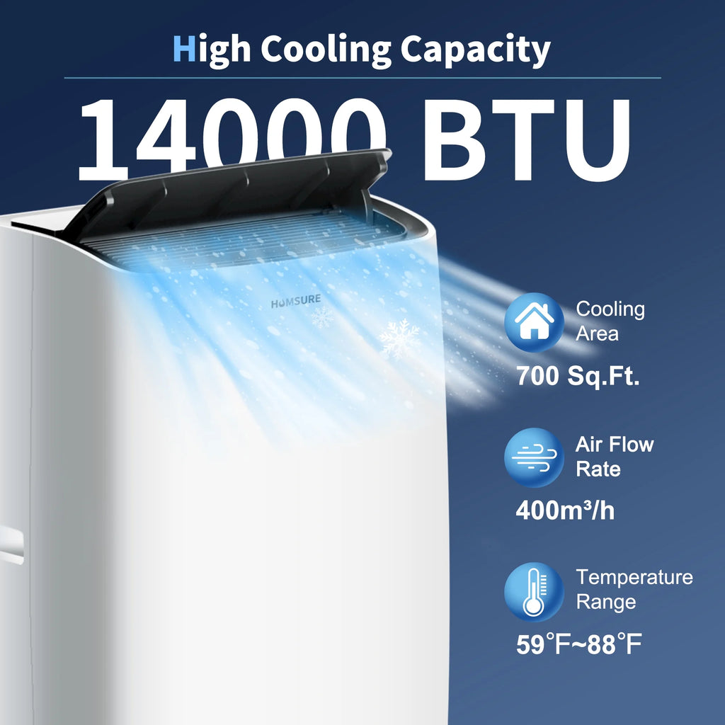 HUMSURE Portable Air Conditioner 9200 BTU (14000 BTU ASHRAE), Suitable For 700 Sq  Ft Of Rooms, Floor Standing Air Conditioning AC Unit With Remote Control And Installation Kit, 5-In-1 Function