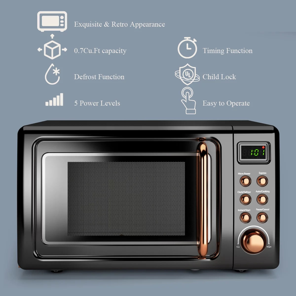 Costway 0.7Cu.ft Retro Countertop Microwave Oven 700W LED Display Glass Turntable Green
