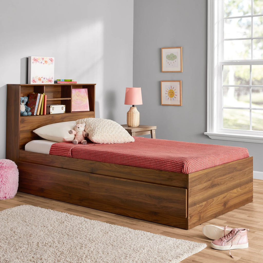 Your Zone Storage Bed with Bookcase Headboard, Twin, Espresso Finish