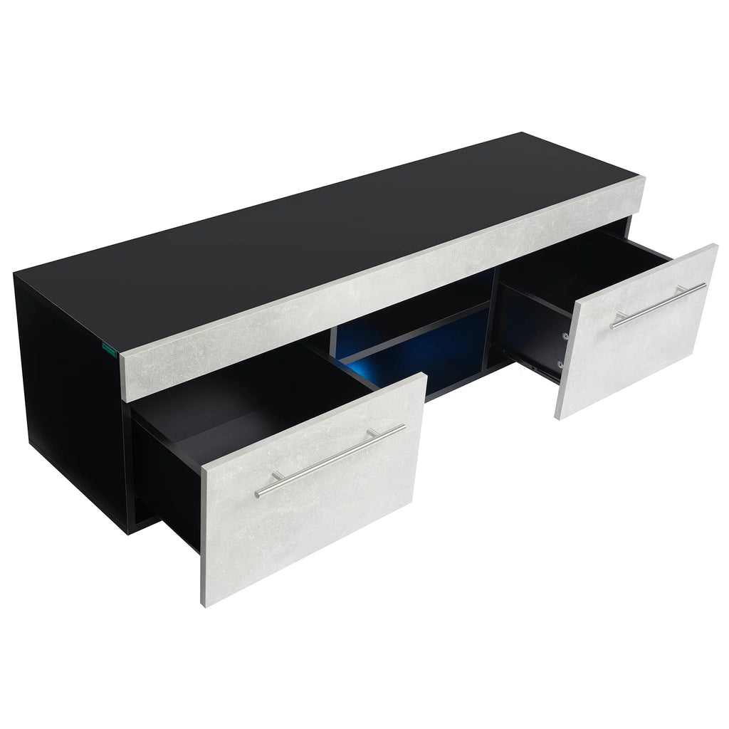 Hommpa Gray White High Gloss TV Stand for TVs up to 59 LED Entertainment Center Modern TV Cabinet with 2 Storage Drawers