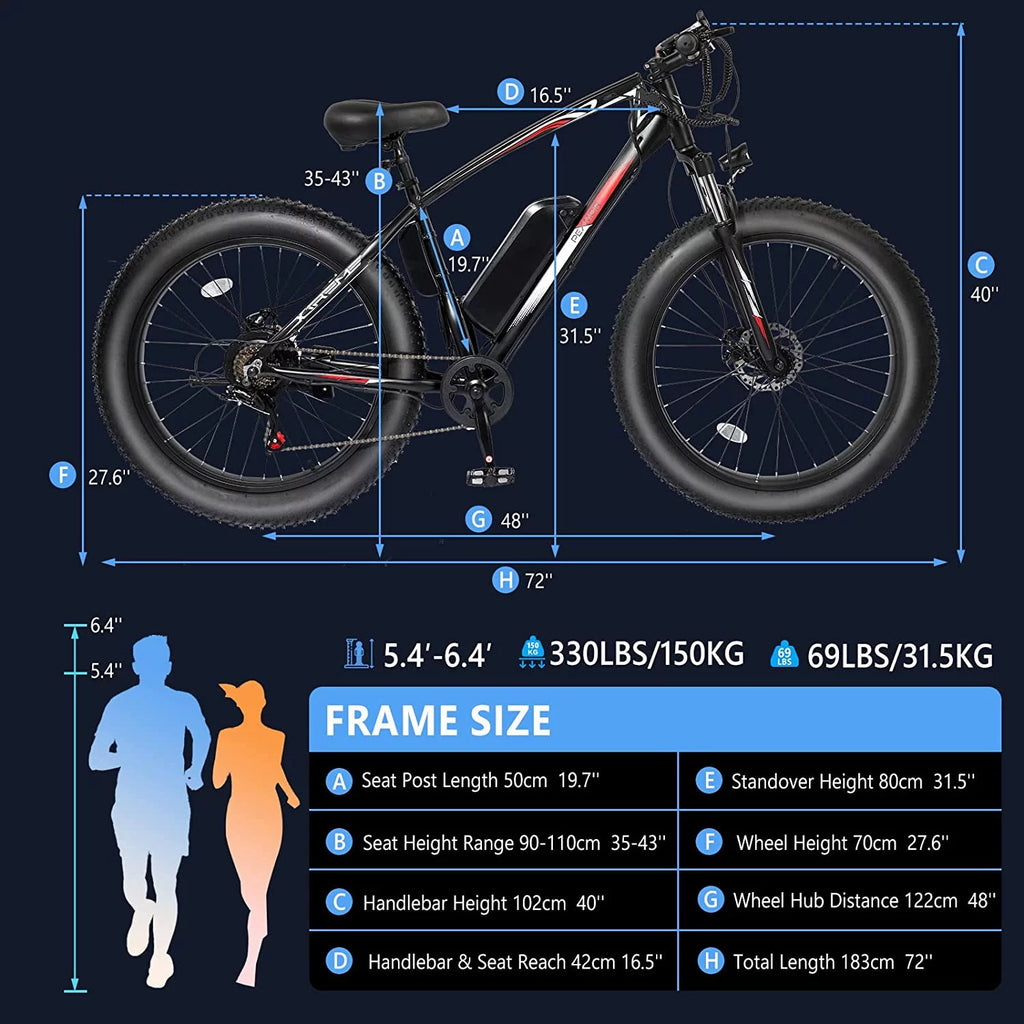 PEXMOR Electric Bike for Adult, 26" Fat Tire Adult Ebike Electric Bicycle 500W 48V 13AH Removable Battery, 20MPH Electric Mountain Bike Snow Beach E-Bike Suspension Fork Shimano 7 Speed