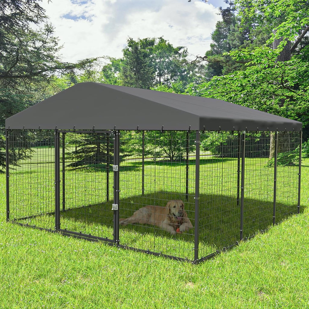 Kullavik Large Dog Kennel Outdoor with Waterproof Roof Cover, Dog Cage Heavy Duty Dog Enclosures w/Upgraded Metal Mesh and Door Locks