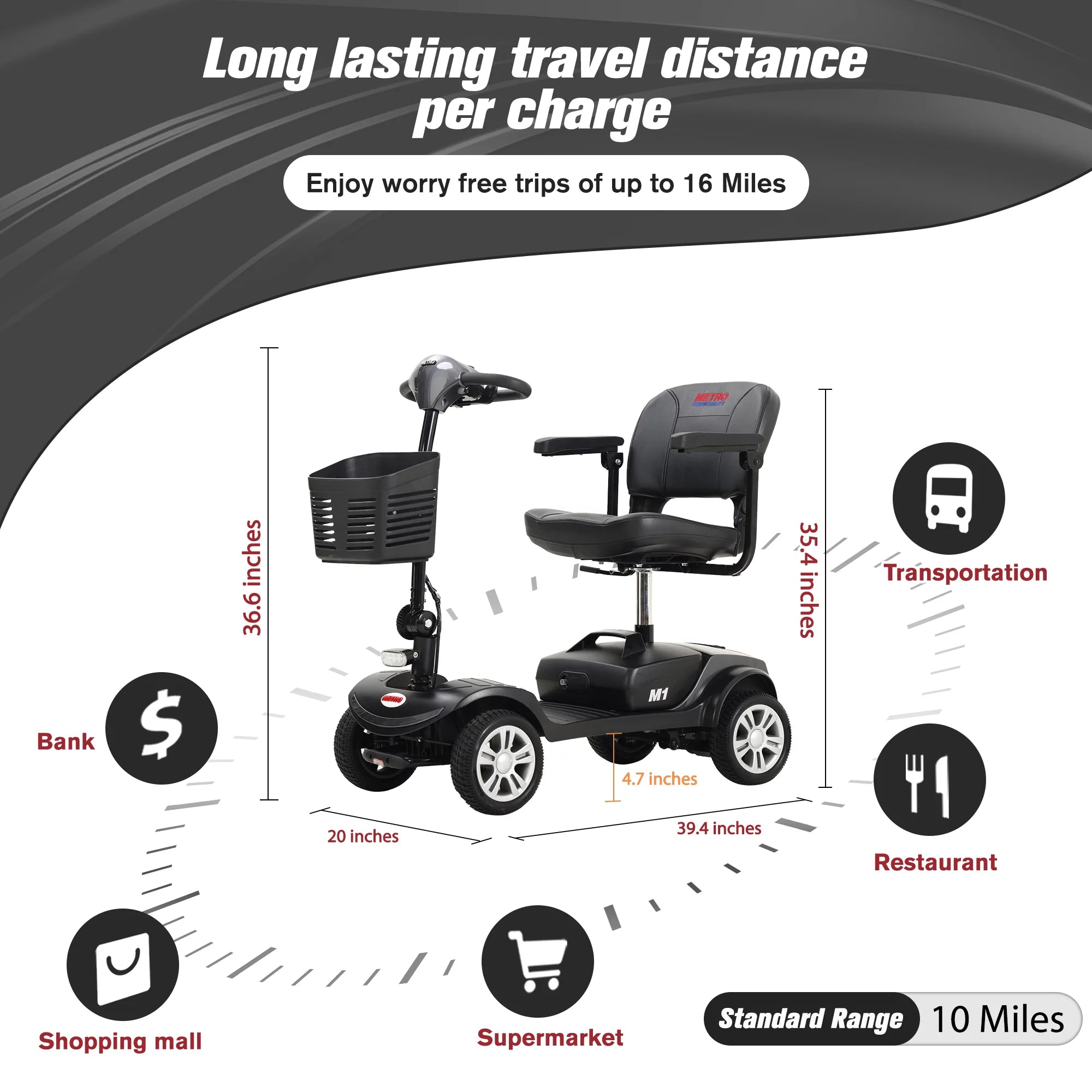 Long Range Foldable 4 Wheels Mobility Scooter with Basket & Headlight, Powered Mobility Scooters for Seniors and Adults, Metallic Gray