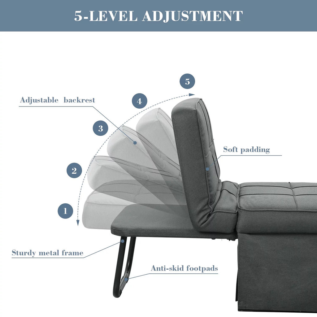 Ainfox Ottoman Chair Lounger Bed .4 in 1 Breathable Linen Convertible Single Sofa Couch, 73.23''L x 33.86''W(Dark Grey)(Beige)