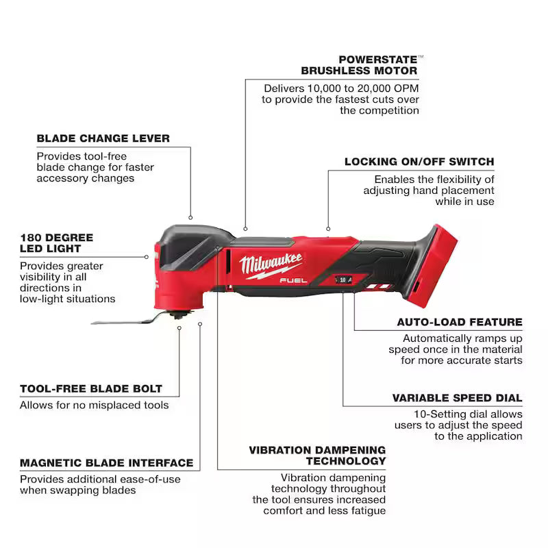 M18 FUEL 18V Lithium-Ion Cordless Brushless Oscillating Multi-Tool with FUEL Jigsaw (Tool-Only)