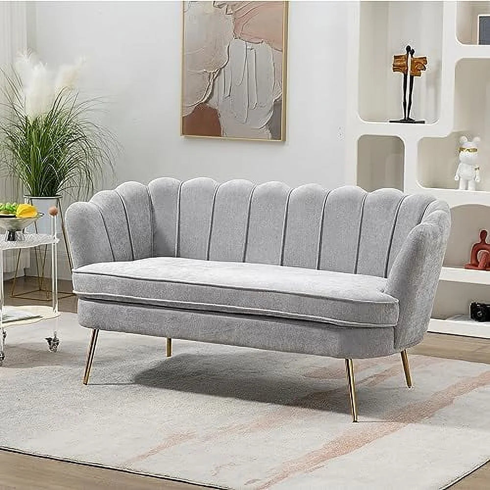 TJCGDTY 59" Wide Modern Boucle Loveseat Small Sofa Small Mini Room Couch 2-Seater Sofa with Gold Metal Legs for Small Space Office Studio Apartment Bedroom (Light Gray)