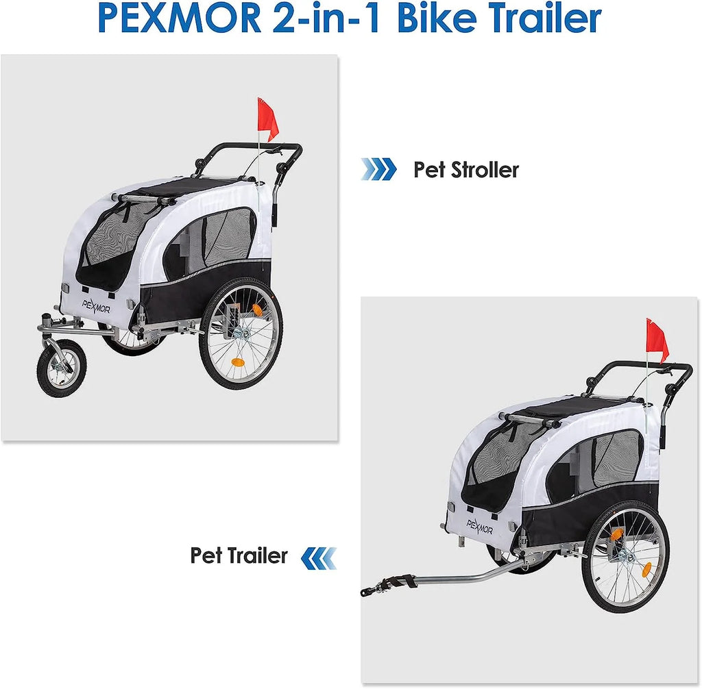 PEXMOR 2-in-1 Dog Bike Trailer,Pet Stroller Dog Trailer for Bicycle w/Universal Hitch,Folding Pet Cart Bike Wagon Cargo Carrier for Dog Shock Absorber & Universal Wheel