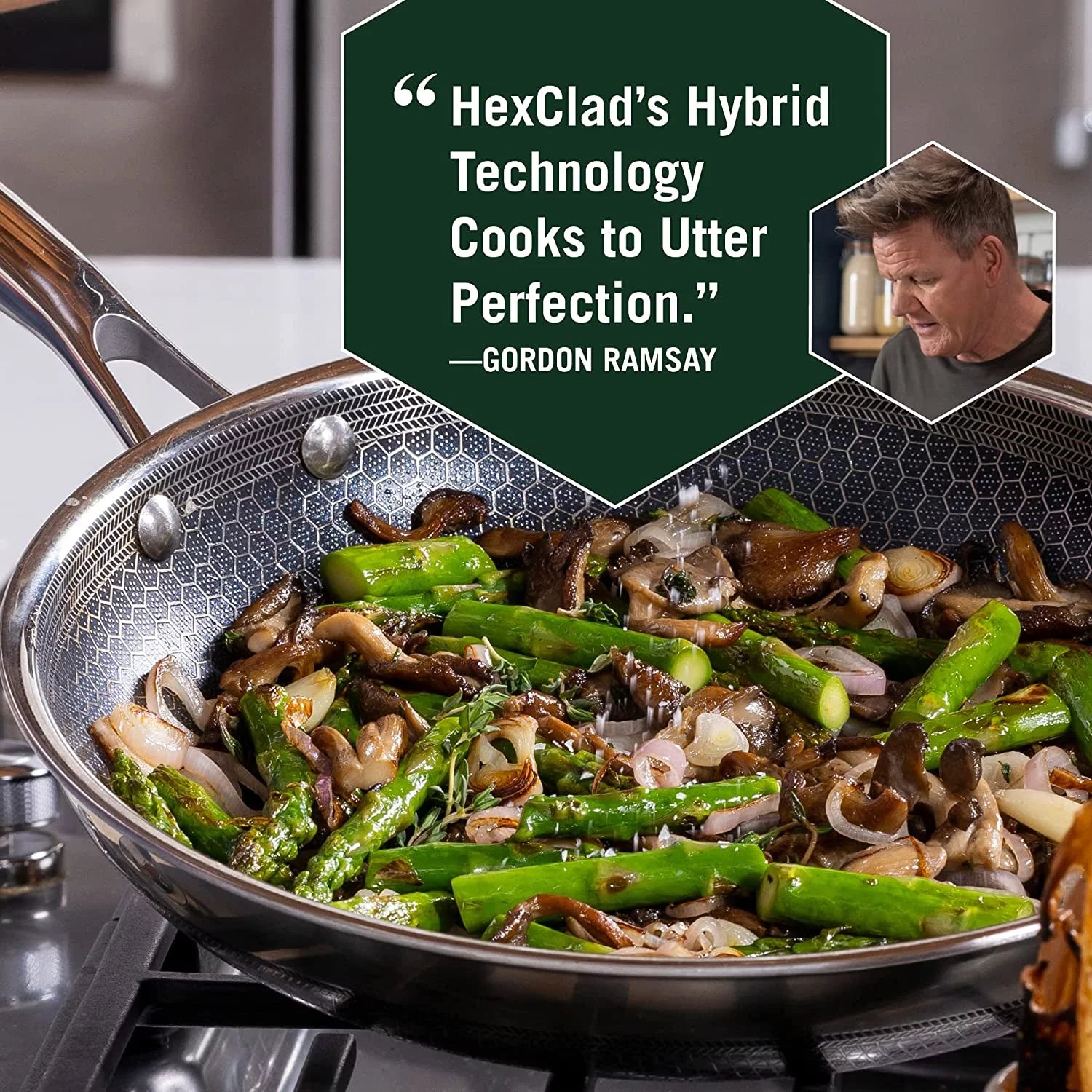 HexClad 7-Piece Hybrid Stainless Steel Cookware Set with Lids and Wok, Non-Stick Fry