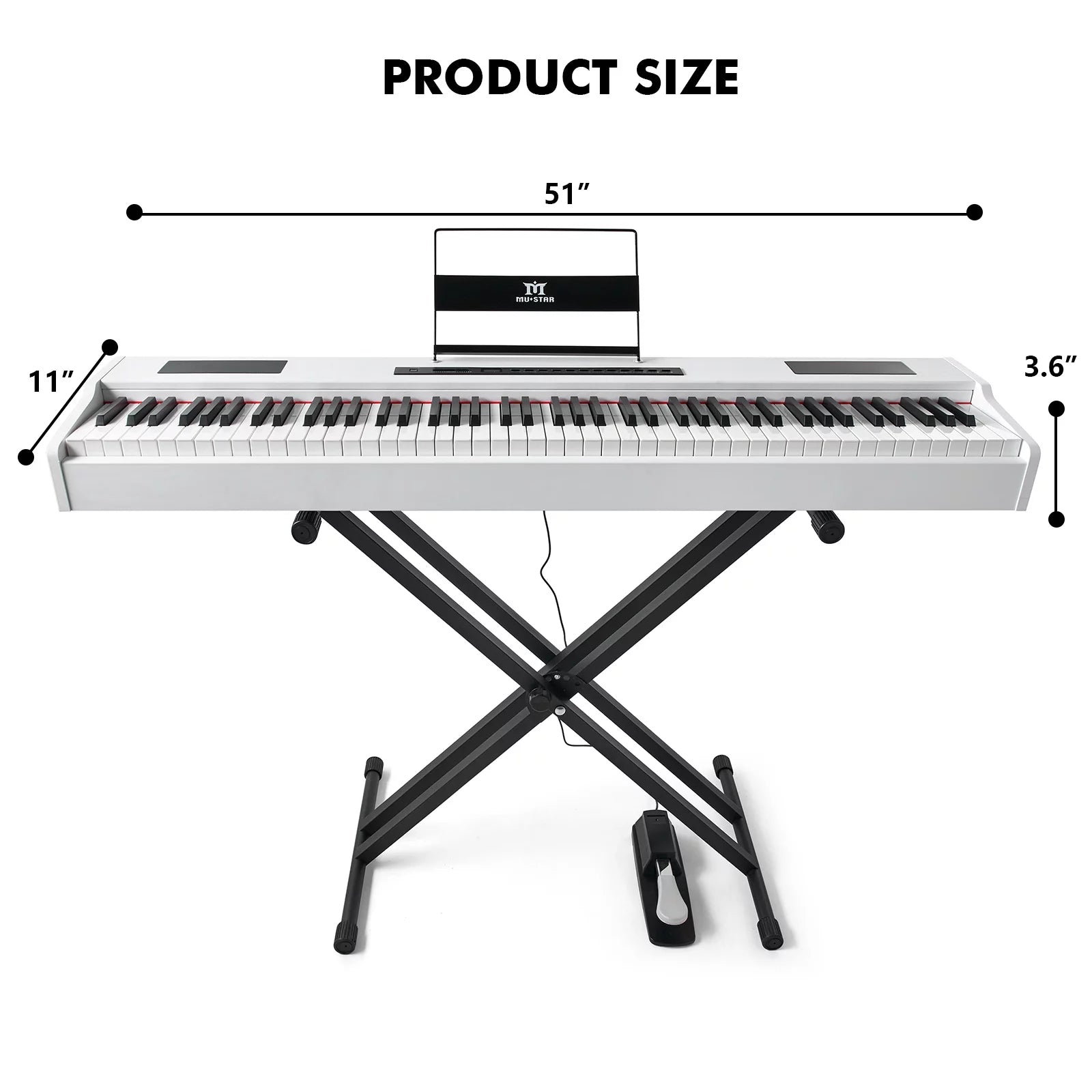 MUSTAR Weighted Digital Keyboard Piano 88 Keys Hammer Action with Stand, Bluetooth, Portable Case, Sustain Pedal (White)
