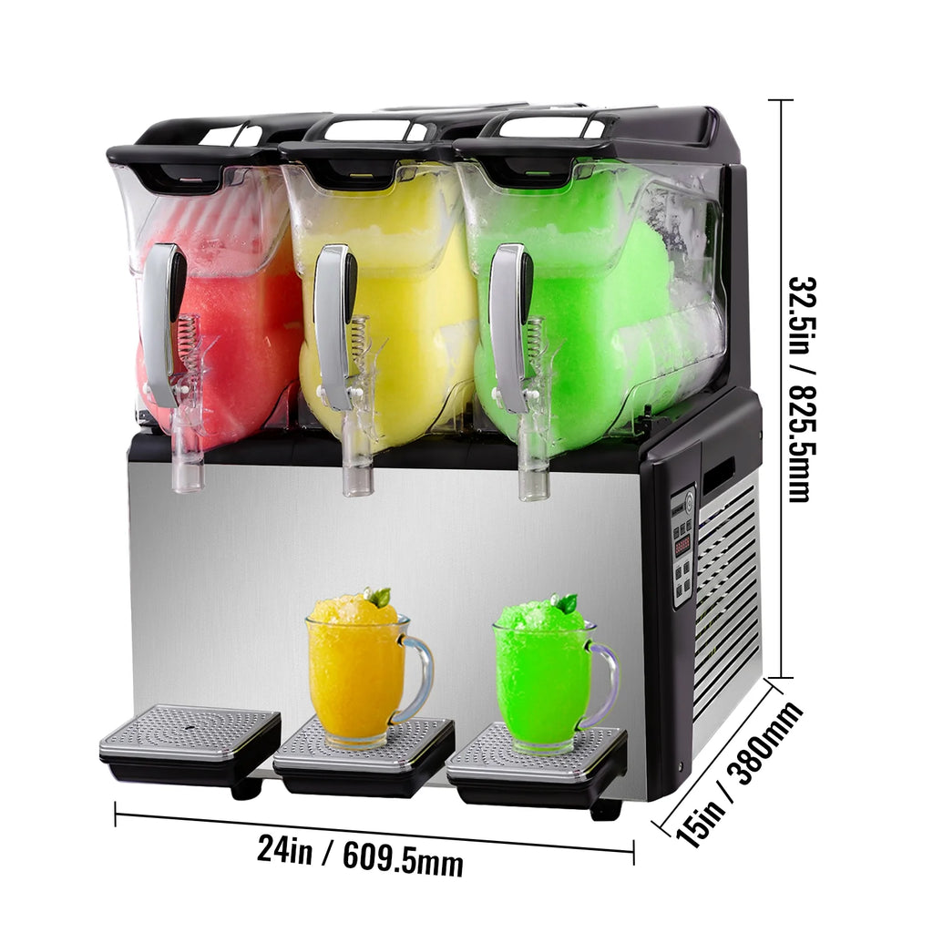 VEVORbrand 110V Commercial Slushy Machine 10L x 3 Tank Frozen Drink Machine 1250W Commercial Margarita Machine Stainless Steel Suitable, Silver