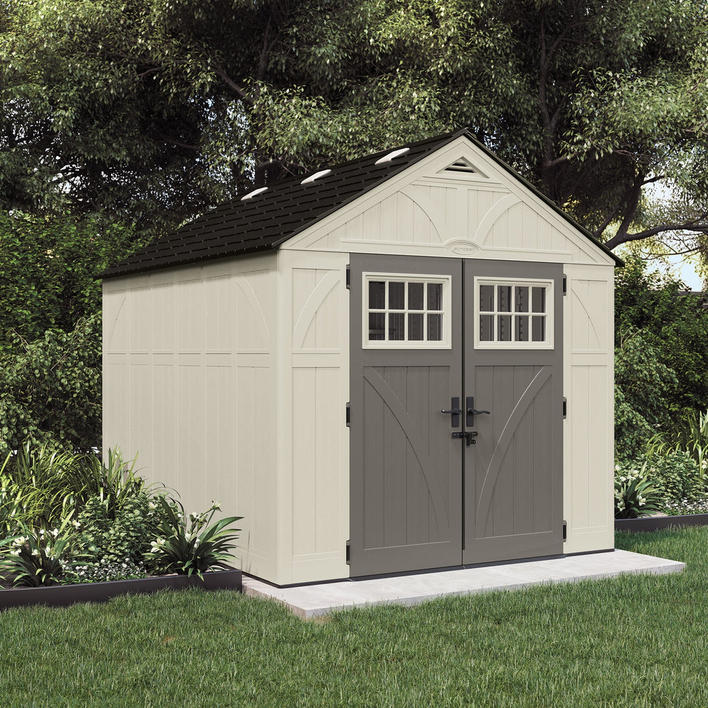 Suncast Metal and Resin Storage Shed, Vanilla, 122.25 in D x 103 in H x 100.5 in W