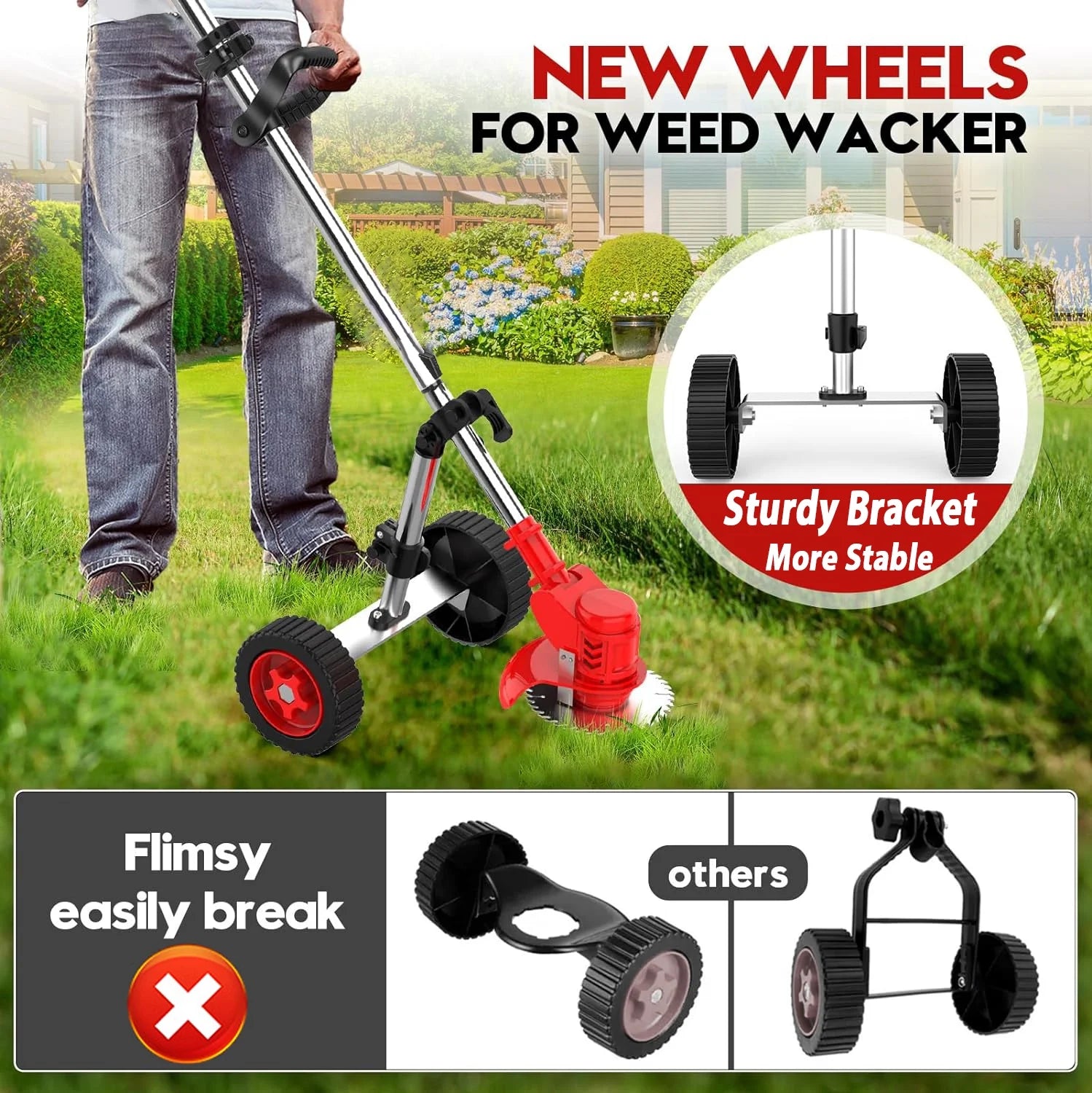 Cordless Weed Eaters Electric Grass Trimmer &amp; Edger, Tanbaby 6 inch 3-in-1 Weed Wacker Kit with Upgraded Wheels