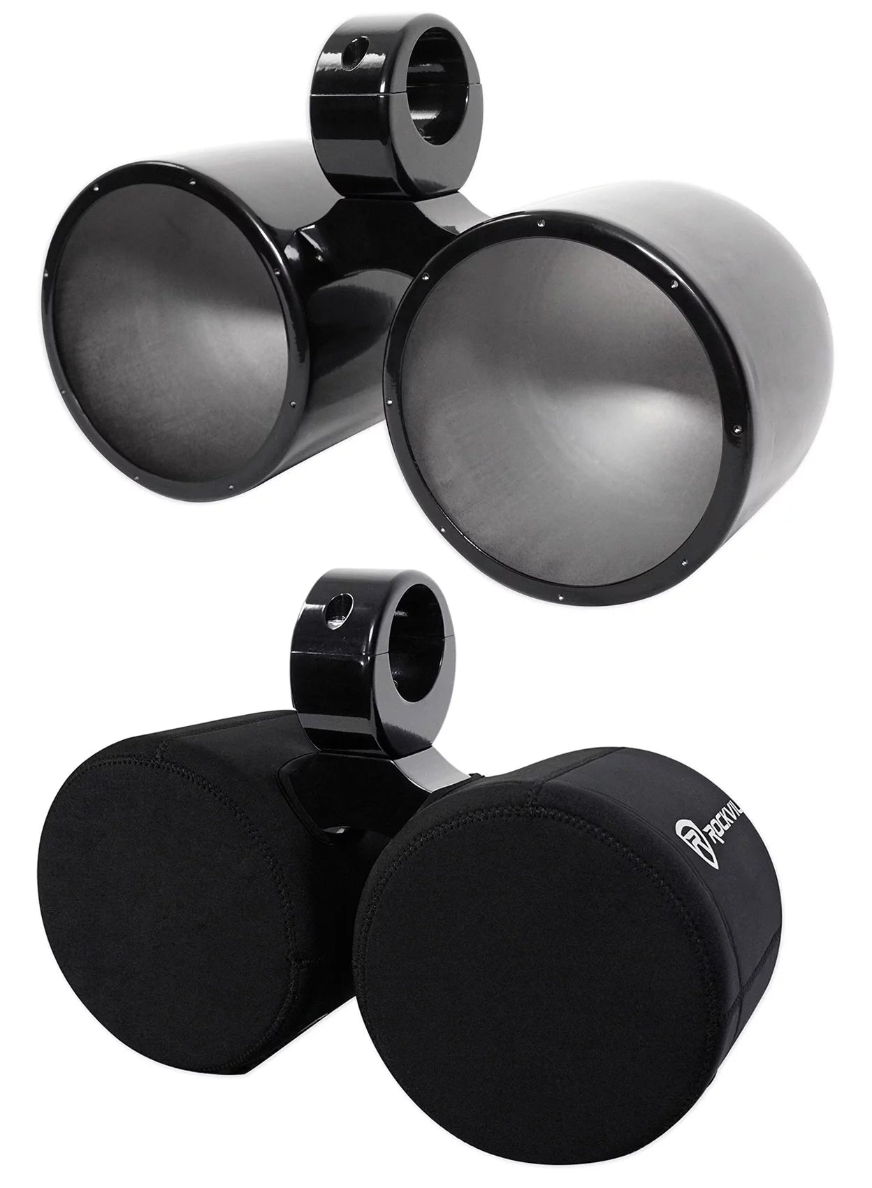 Rockville DMAC80B Dual 7.7" Black Aluminum Wakeboard Tower Speaker Pods+Covers