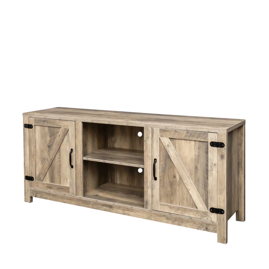 Vebreda Modern Farmhouse TV Stand Rustic Barn Two-Door TV Cabinet for TVs up to 65", Gray Wash
