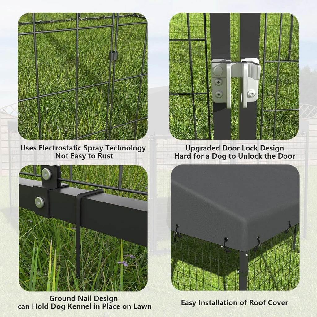 Kullavik Large Dog Kennel Outdoor with Waterproof Roof Cover, Dog Cage Heavy Duty Dog Enclosures w/Upgraded Metal Mesh and Door Locks
