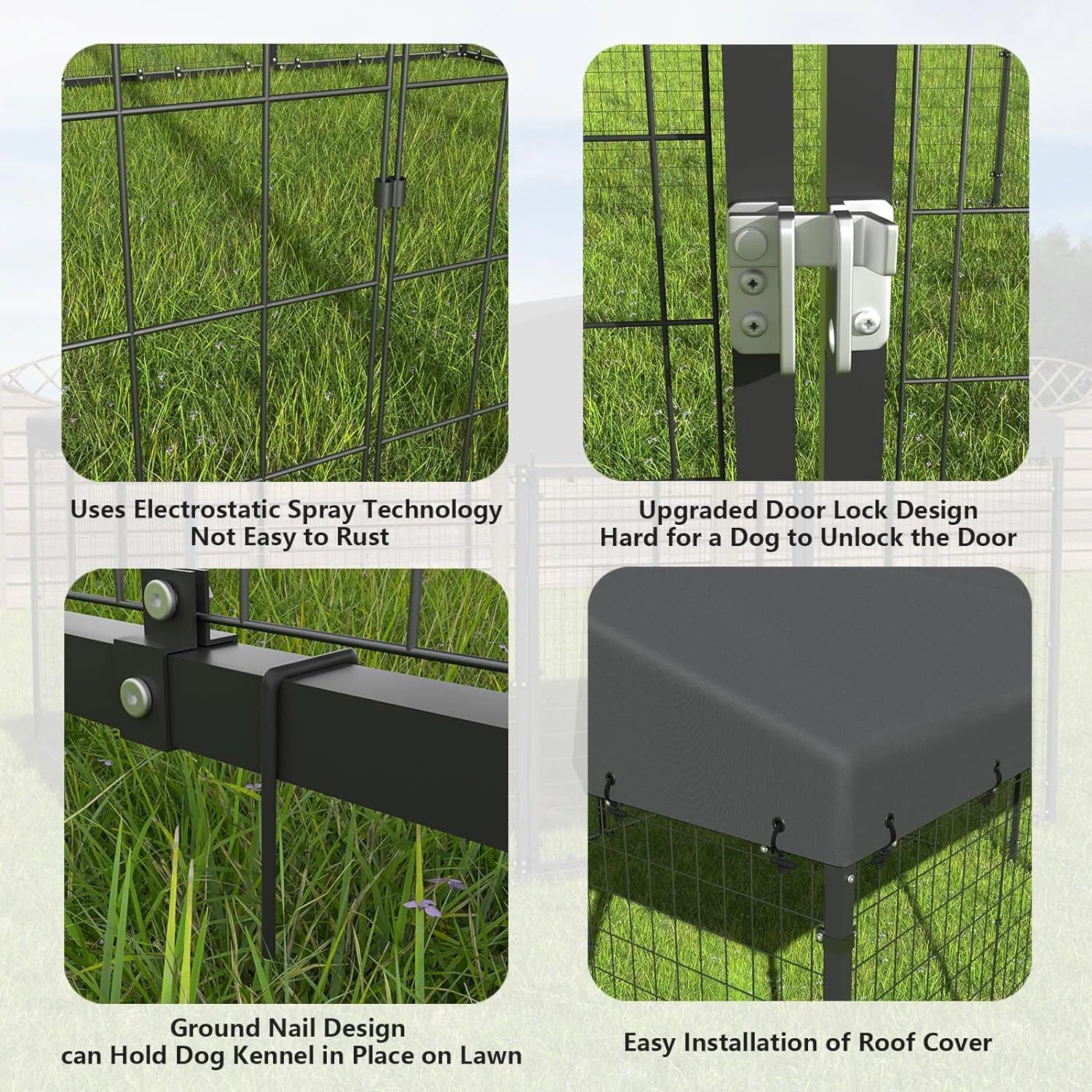 Kullavik Large Dog Kennel Outdoor with Waterproof Roof Cover, Dog Cage Heavy Duty Dog Enclosures w/Upgraded Metal Mesh and Door Locks