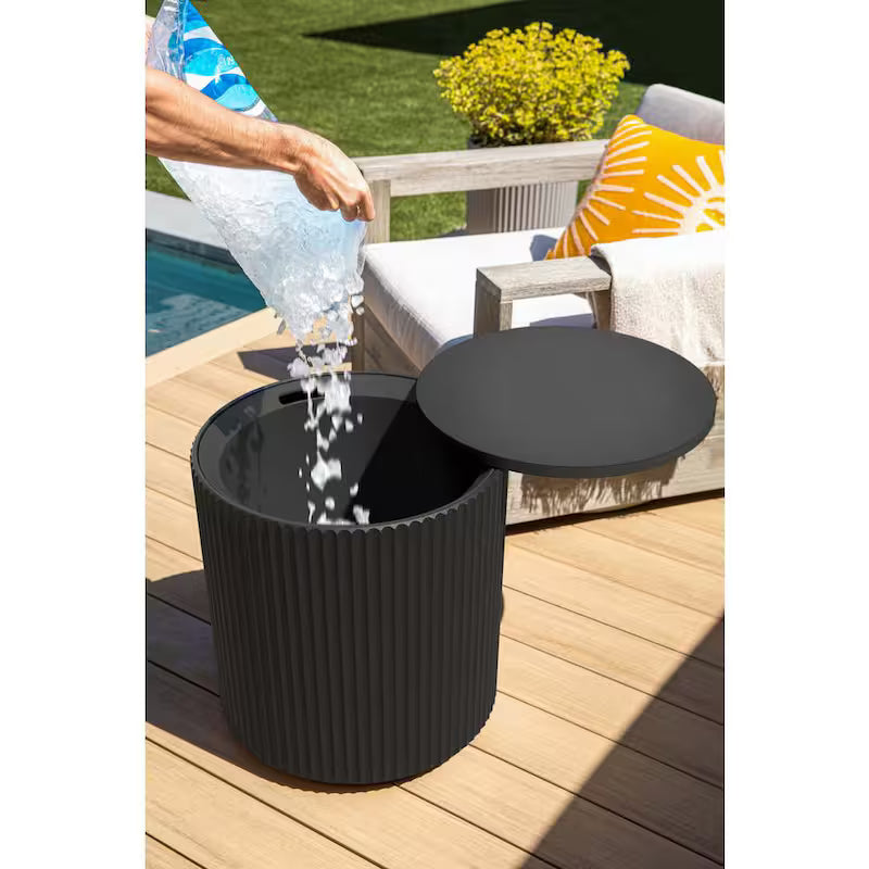 Round Black Plastic 21 in. H Outdoor Cooler Side table