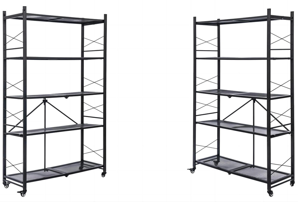 Grezone Two Set 5 Tier Foldable Shelves Metal Storage Shelves with Wheels - No Assembly Adult Group