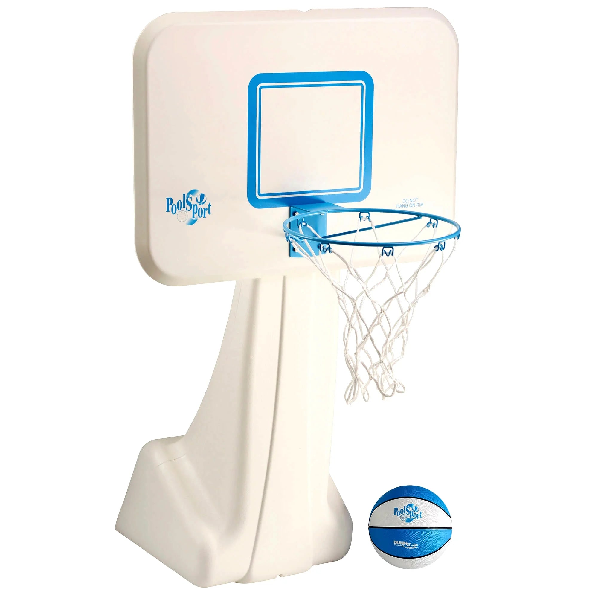 Dunn-Rite Pool Sport poolside basketball unit. The Dunn-Rite Pool Sport Portable Pool Basketball Hoop (B950) features a color-matched ball textured ball, 13.5" stainless steel rim (36" height)