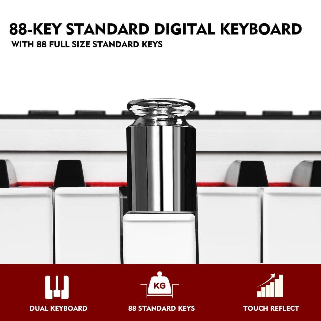 MUSTAR Weighted Digital Keyboard Piano 88 Keys Hammer Action with Stand, Bluetooth, Portable Case, Sustain Pedal (White)