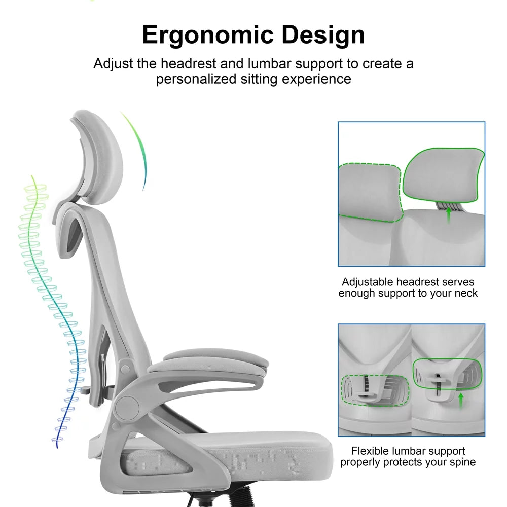 Topeakmart High Back Ergonomic Mesh Office Chair with 90° Flip-up Armrest, White/Black