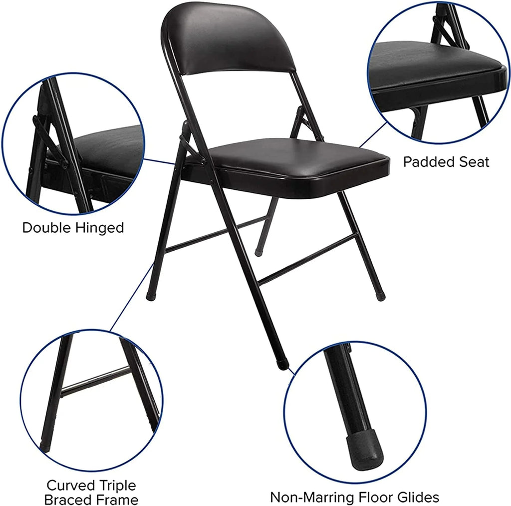 Vebreda Upholstered Padded Folding Chair (4 Pack), Black
