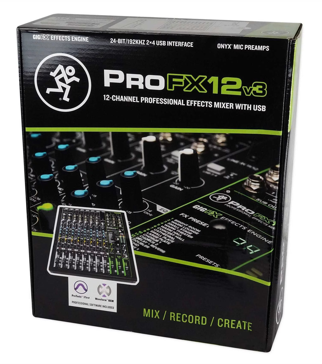 Mackie ProFX12v3 12-Channel Effects Mixer w/USB+7 Piece Drum Mic Kit ProFX12 v3