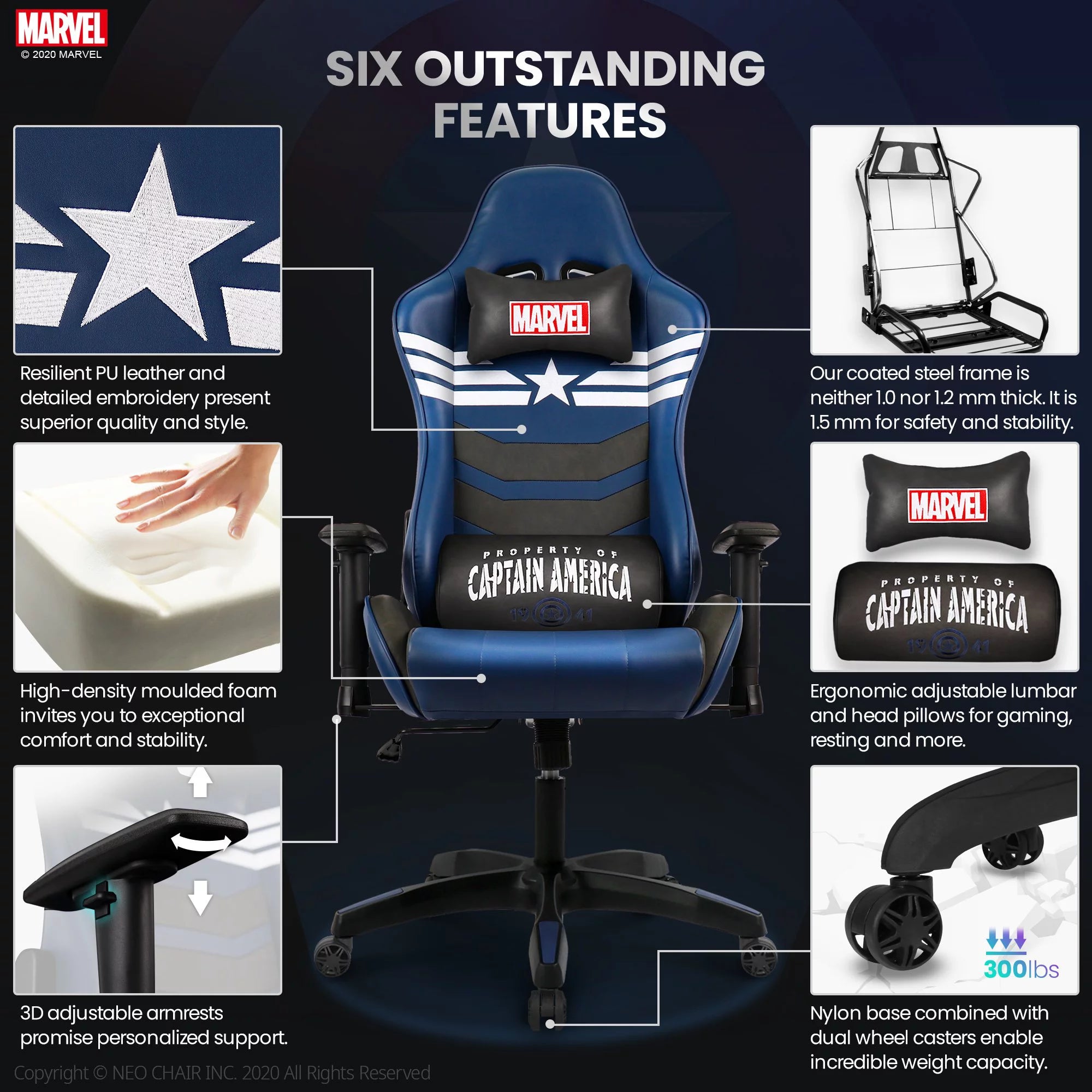 Neo Chair MARVEL Prime Series Ergonomic High-Back Gaming Chair, Captain America