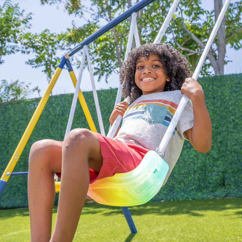 Sportspower Starlight Metal Swing Set with 2 LED Swings, Saucer Swing, and Lifetime Warranty on Blow Molded Slide