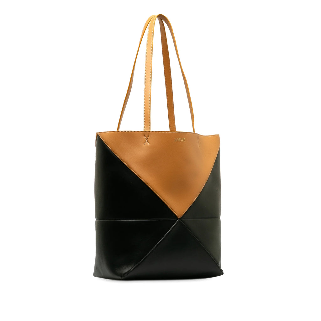 Pre-Owned Authenticated LOEWE Medium Puzzle Fold Tote Calf Leather Black Tote Bag Unisex (Good)