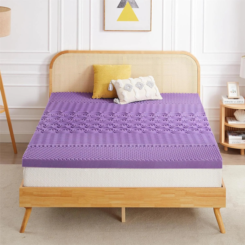 Mattress Topper, 3 Inch Queen Size 5-Zone Gel Memory Foam Egg Crate Bed Topper, Targeted Support, Pressure Relief, CertiPUR-US Certified, Lavender