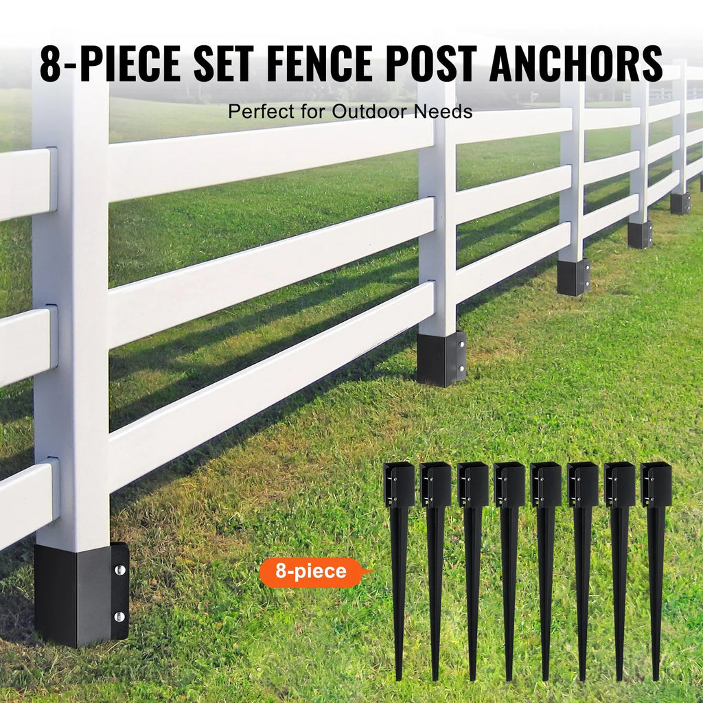 VEVOR Fence Post Anchor Ground Spike - 8 Pack, 36x4x4 Inches, Black Powder-Coated Metal, Fits 3.5x3.5 Inch Posts - Ideal for Mailbox, Deck, Garden Railing