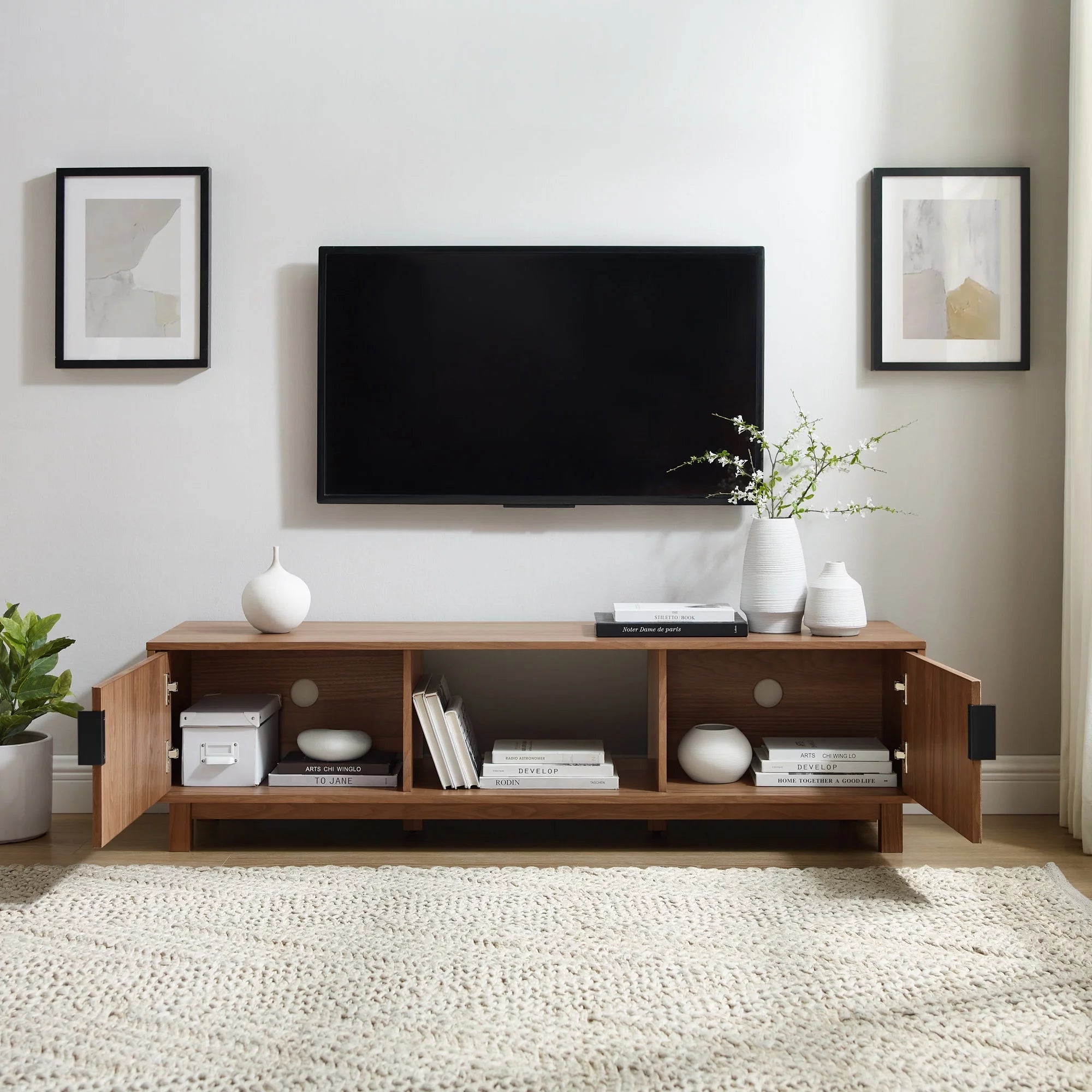 Manor Park Mid-Century Modern 2-Door Reeded TV Stand for TVs up to 65", Mocha