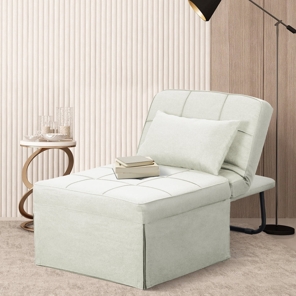 Ainfox Ottoman Chair Lounger Bed .4 in 1 Breathable Linen Convertible Single Sofa Couch, 73.23''L x 33.86''W(Dark Grey)(Beige)