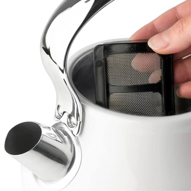 Heritage 7-Cup White Cordless Stainless Steel Retro Electric Kettle with Auto Shut-Off