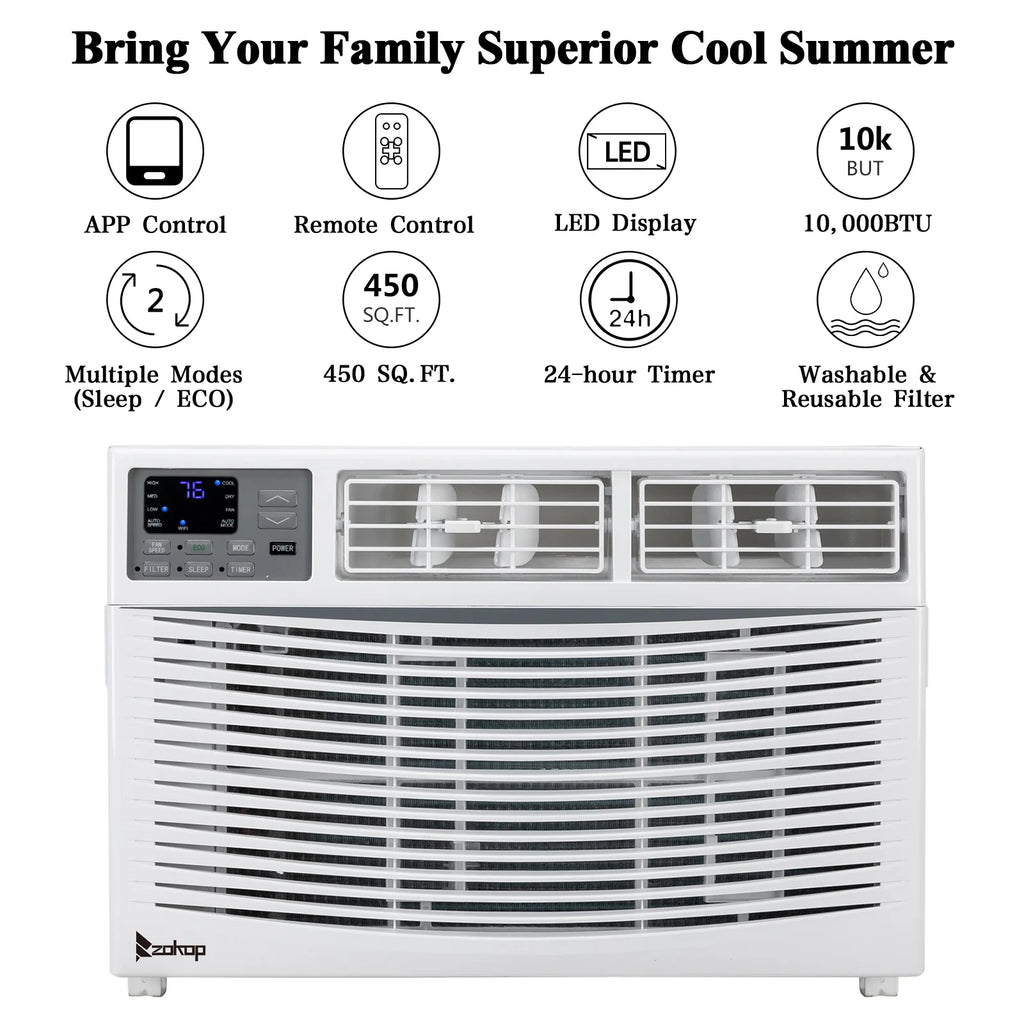 Zimtown 10000BTU 1050W Window Air Conditioner With WIFI And Remote, White