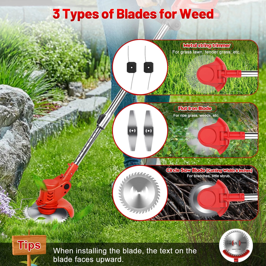 Cordless Weed Eaters Electric Grass Trimmer &amp; Edger, Tanbaby 6 inch 3-in-1 Weed Wacker Kit with Upgraded Wheels