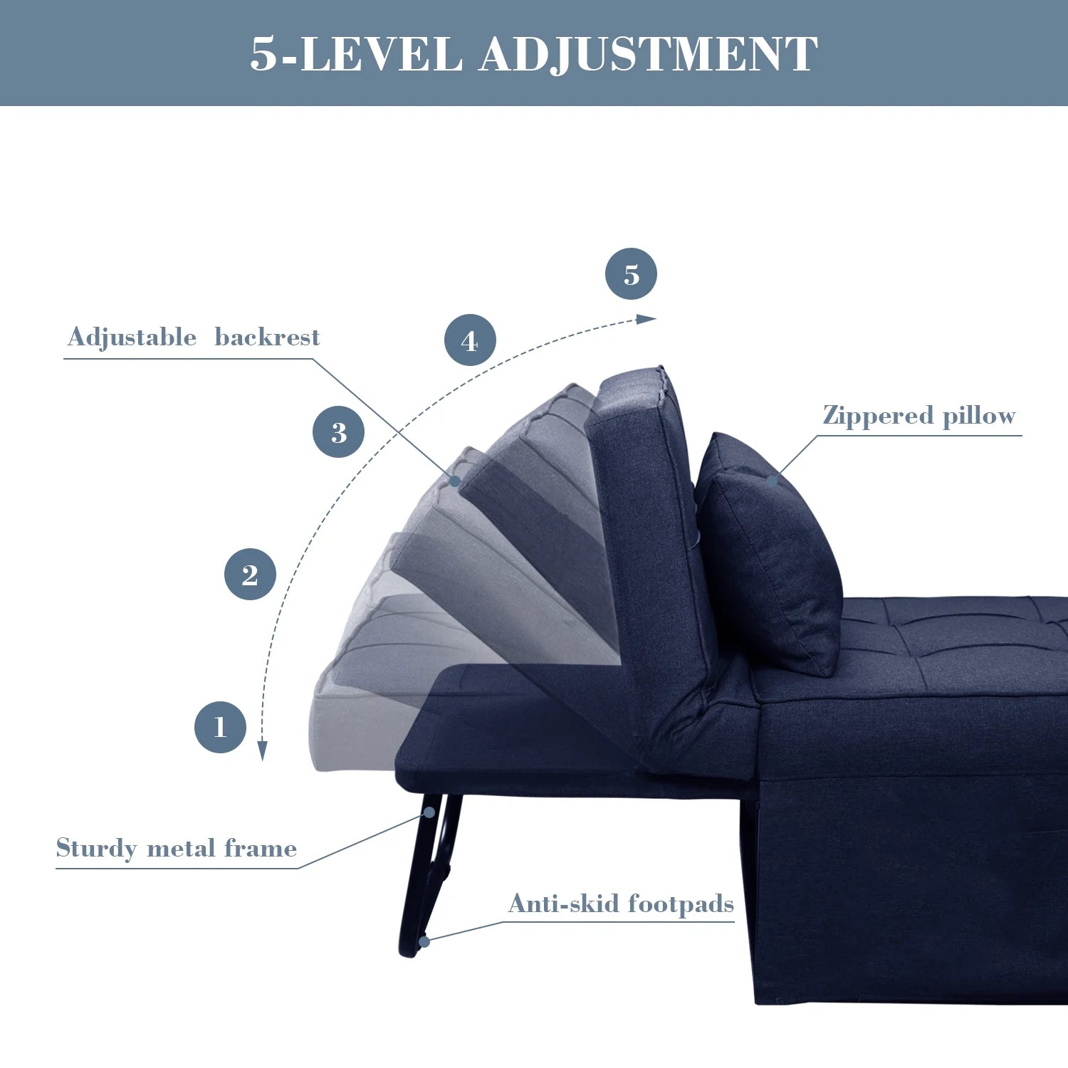Ainfox Ottoman Chair Lounger Bed .4 in 1 Breathable Linen Convertible Single Sofa Couch, 73.23''L x 33.86''W(Dark Grey)(Beige)