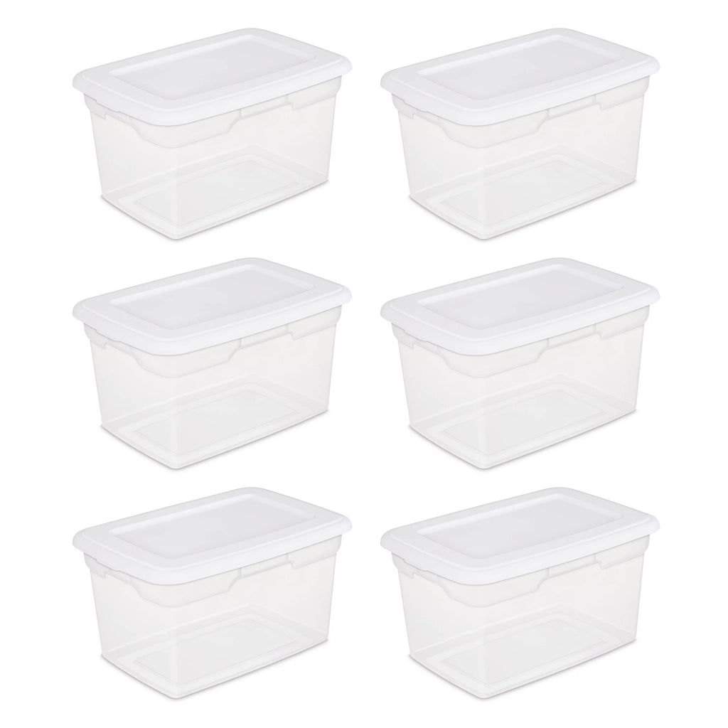 Sterilite 20 Qt. Storage Box Plastic, White, Set of 6