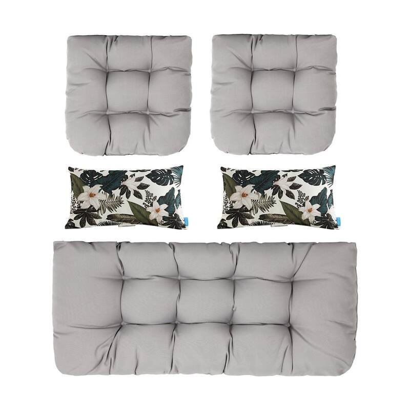 Outdoor Settee Loveseat Bench Cushions with 2 Lumbar Pillows Set of 5 Wicker Tufted Cushions for Patio Furniture in Gray