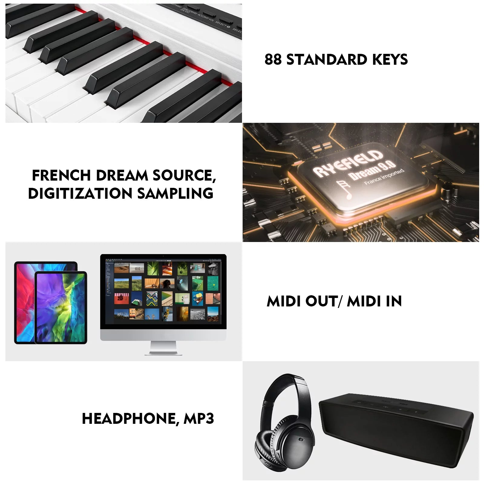 MUSTAR Weighted Digital Keyboard Piano 88 Keys Hammer Action with Stand, Bluetooth, Portable Case, Sustain Pedal (White)