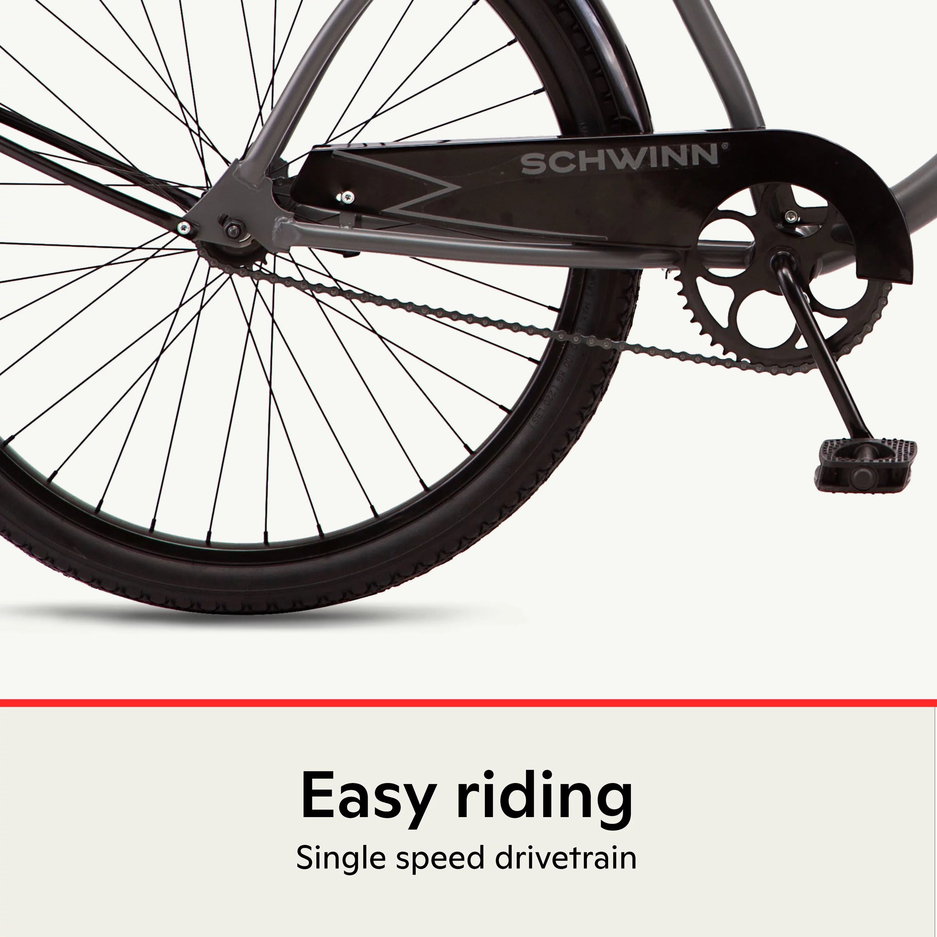 Schwinn Siesta cruiser bike, single speed, 26-inch wheels, charcoal, mens style
