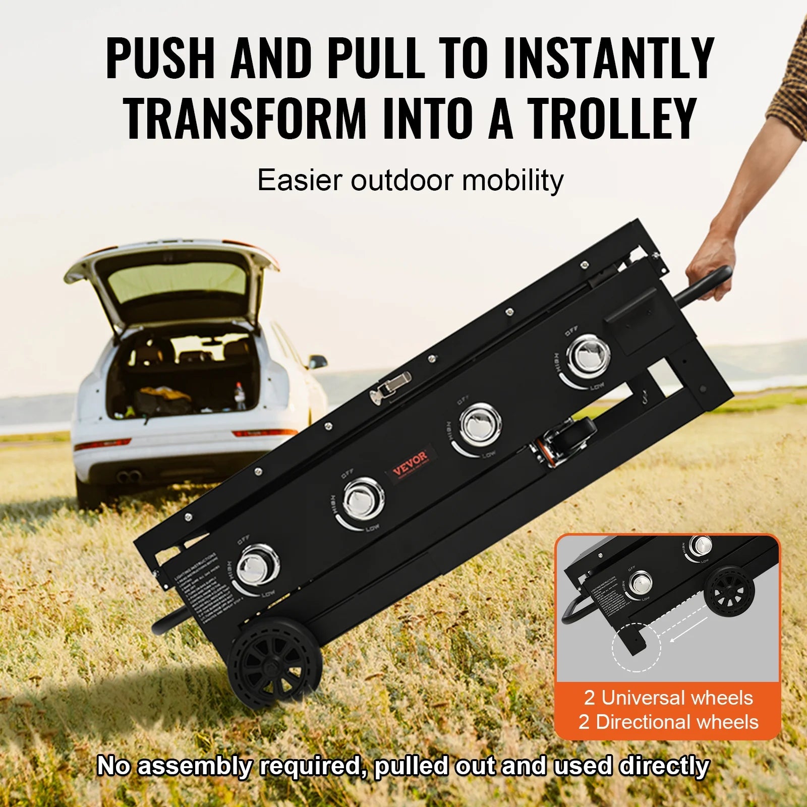 BENTISM 4-Burner 36 Griddle Cooking Station Countertop Commercial Gas Griddle Flat Top Grill Hot Plate Restaurant Cart