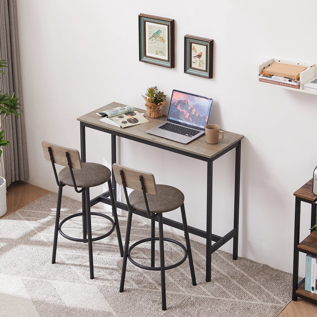 5 Piece Bar Table Set, Modern Counter Height Dining Set, Home Dining Table and Chairs Set for 4, Kitchen Breakfast Table Set with 4 Cushioned Stools, Bistro Pub Table Set, Rustic Brown