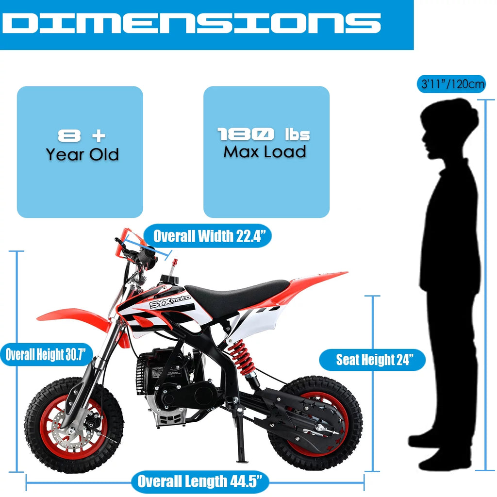 SYX MOTO MT-2 Gas Power 40cc 4 Stroke Kids Dirt Bike, Pull Start, Red, Brand New